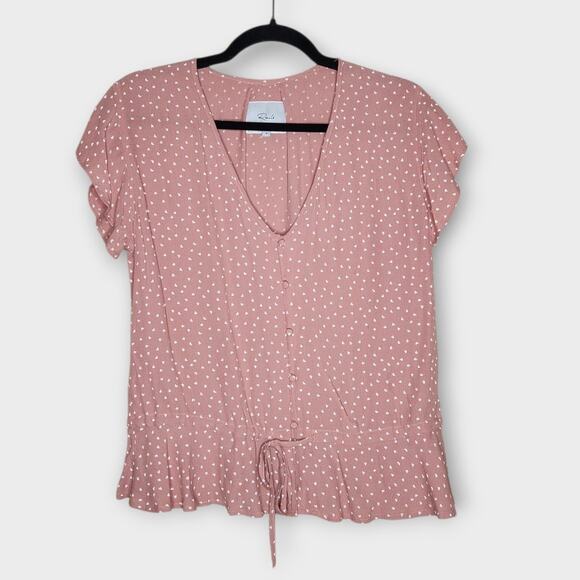 Rails Bretton Rosewood Mimi Hearts Pink V-Neck Blouse Women's Small - Picture 2 of 8